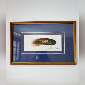 Vintage framed painted feather from Costa Rica